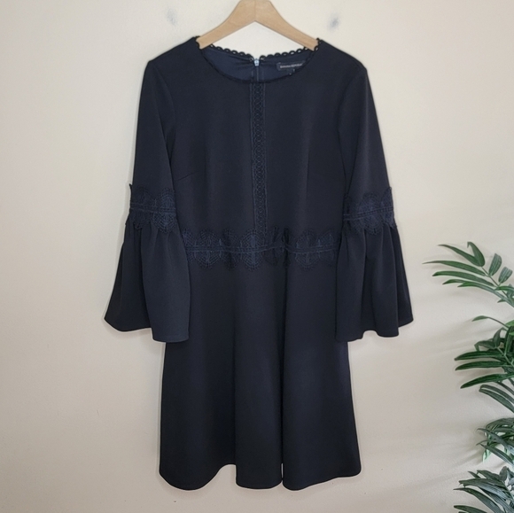 Banana Republic | Black Bell Sleeve Fit & Flare Lace Inset Dress Size 8 - Picture 7 of 7